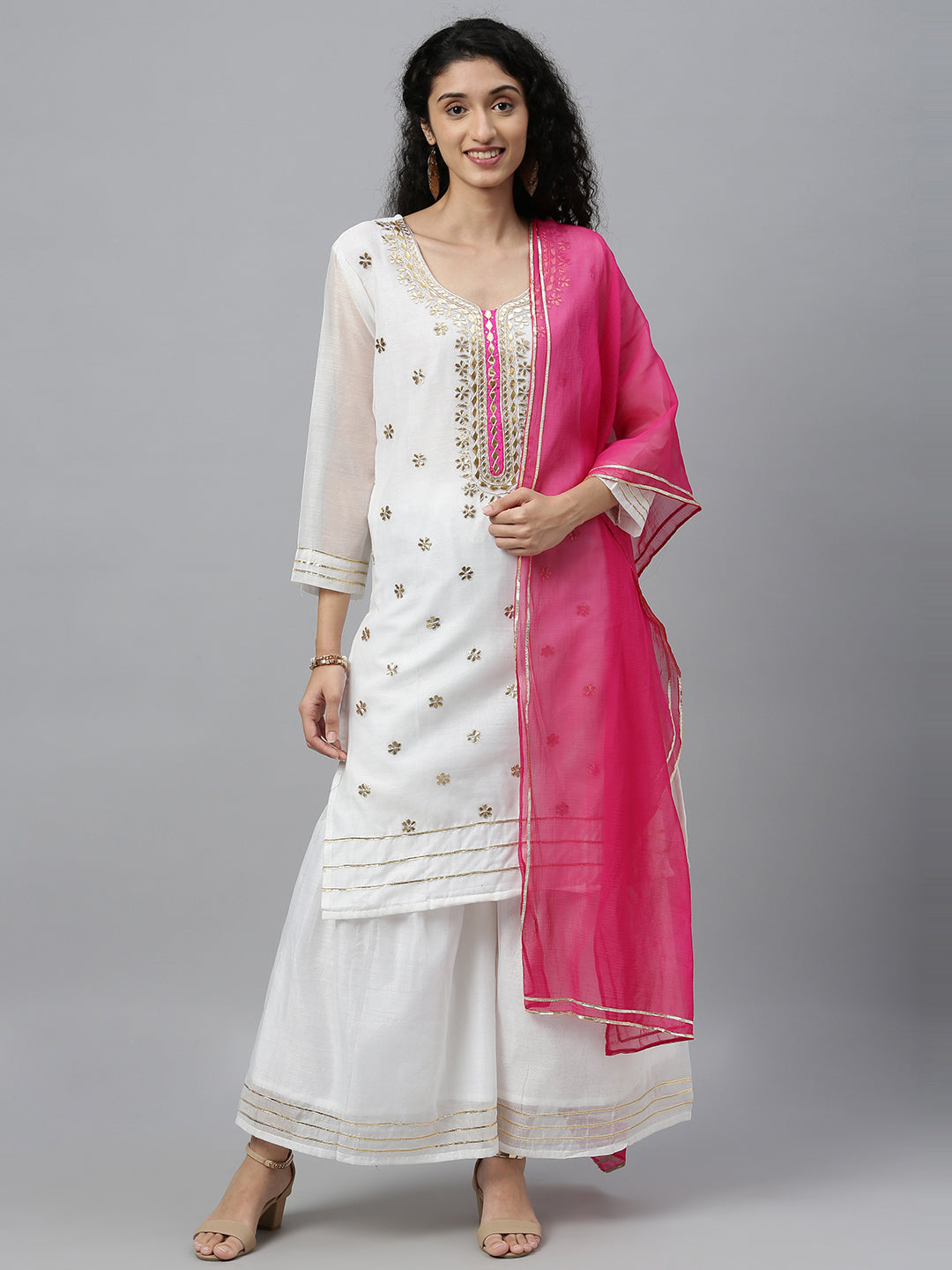 White Handcrafted Chanderi Gota Patti Kurta Set