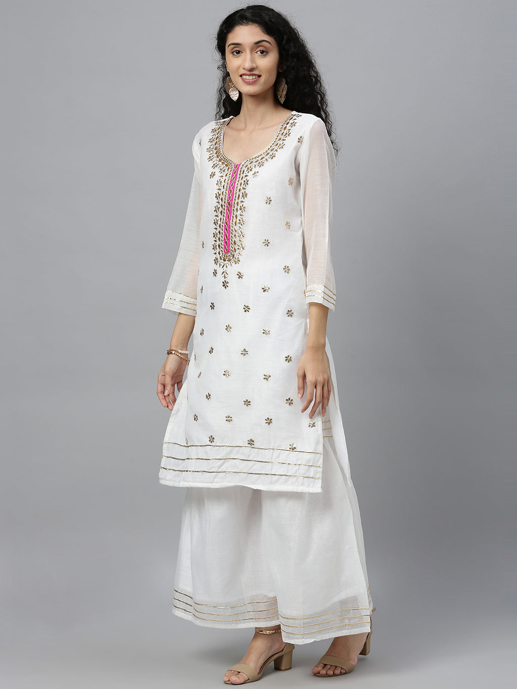 White Handcrafted Chanderi Gota Patti Kurta Set