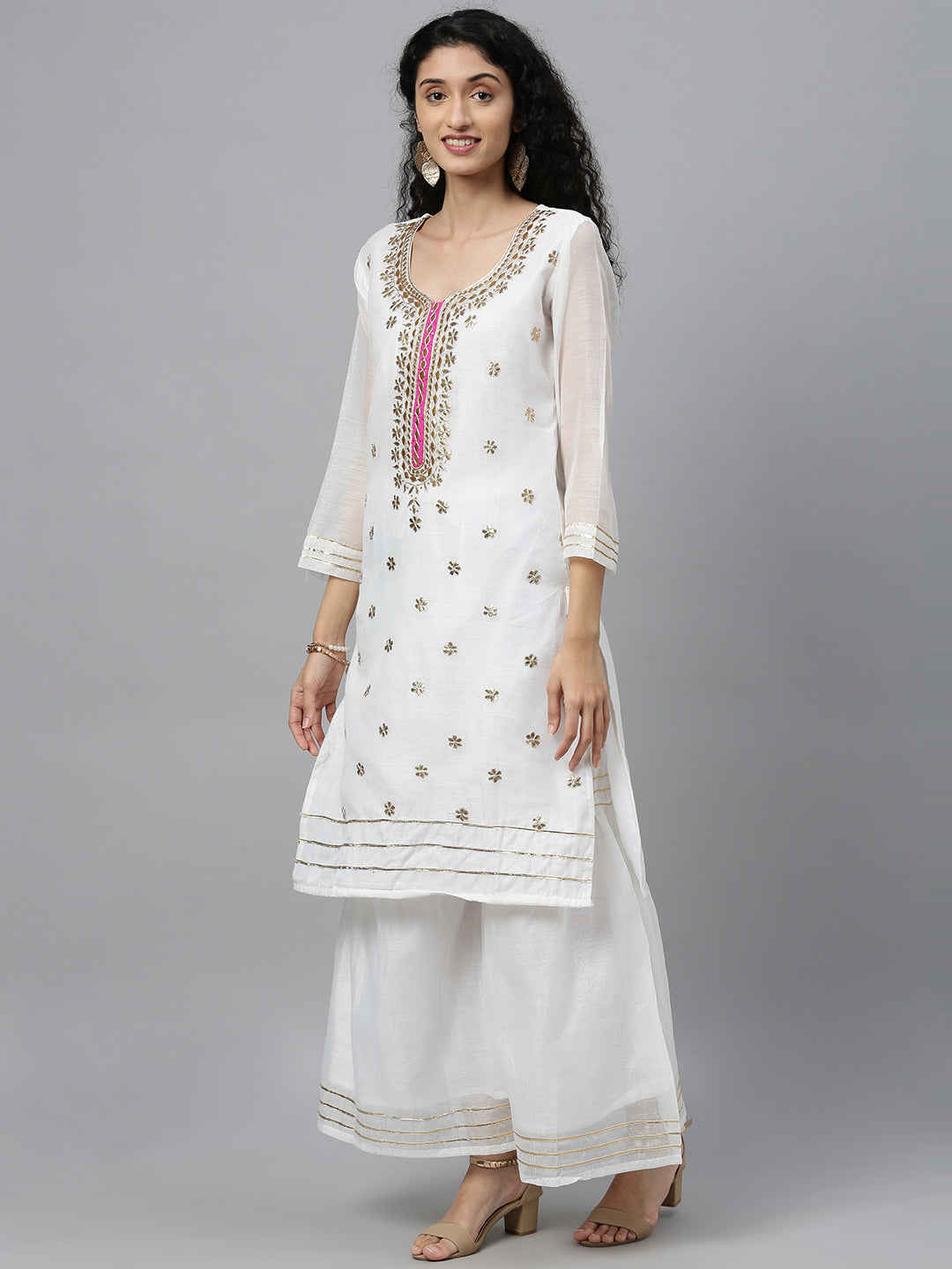 White Handcrafted Chanderi Gota Patti Kurta Set