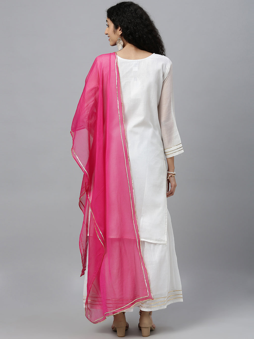 White Handcrafted Chanderi Gota Patti Kurta Set