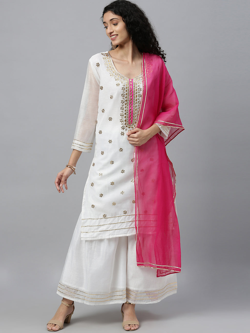 White Handcrafted Chanderi Gota Patti Kurta Set