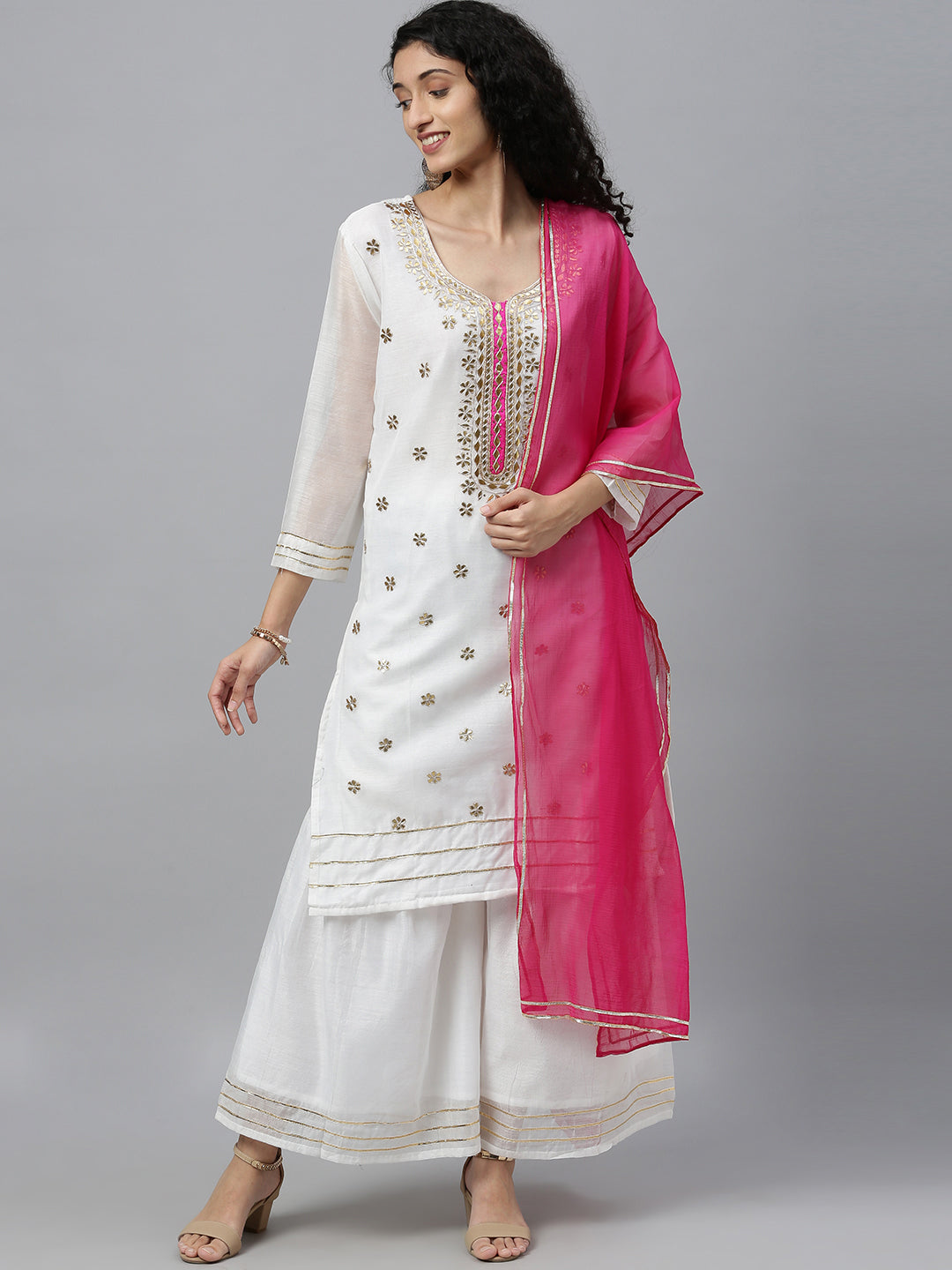 White Handcrafted Chanderi Gota Patti Kurta Set