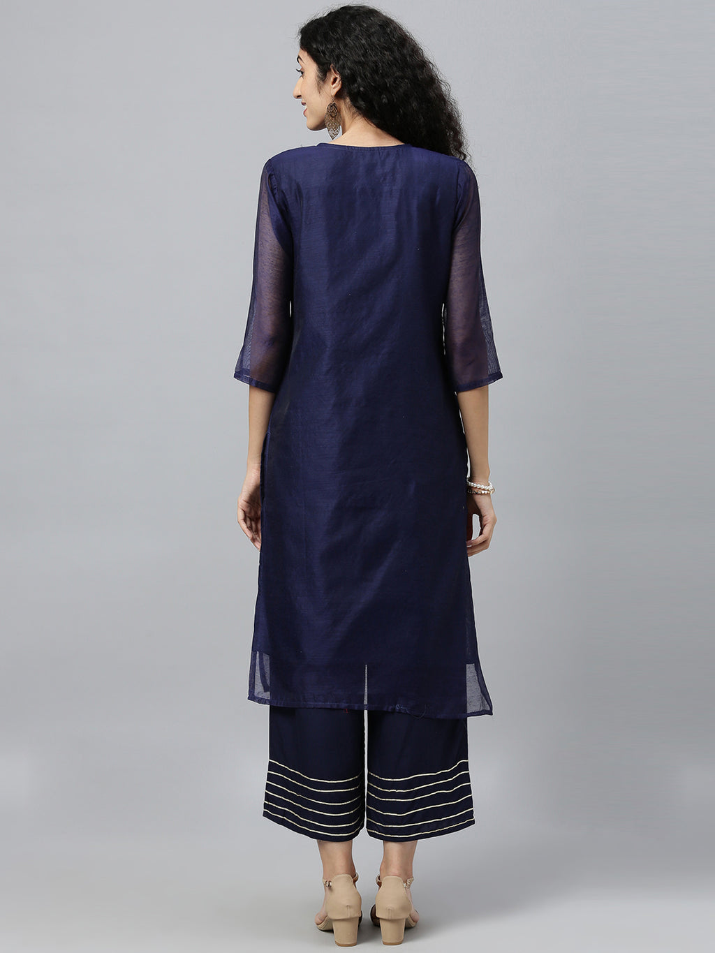 Navy Blue Handcrafted Chanderi Gota Patti Kurta Palazzo Set
