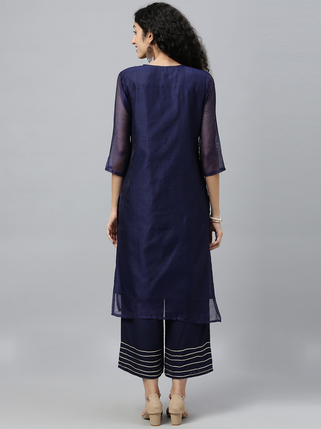 Navy Blue Handcrafted Chanderi Gota Patti Kurta Palazzo Set