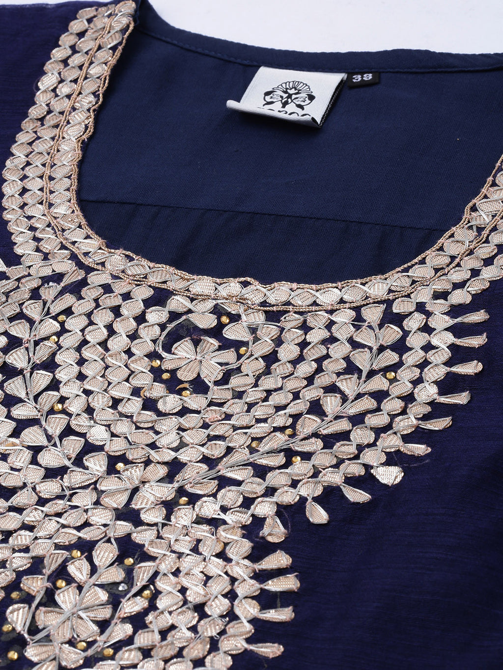 Navy Blue Handcrafted Chanderi Gota Patti Kurta Palazzo Set