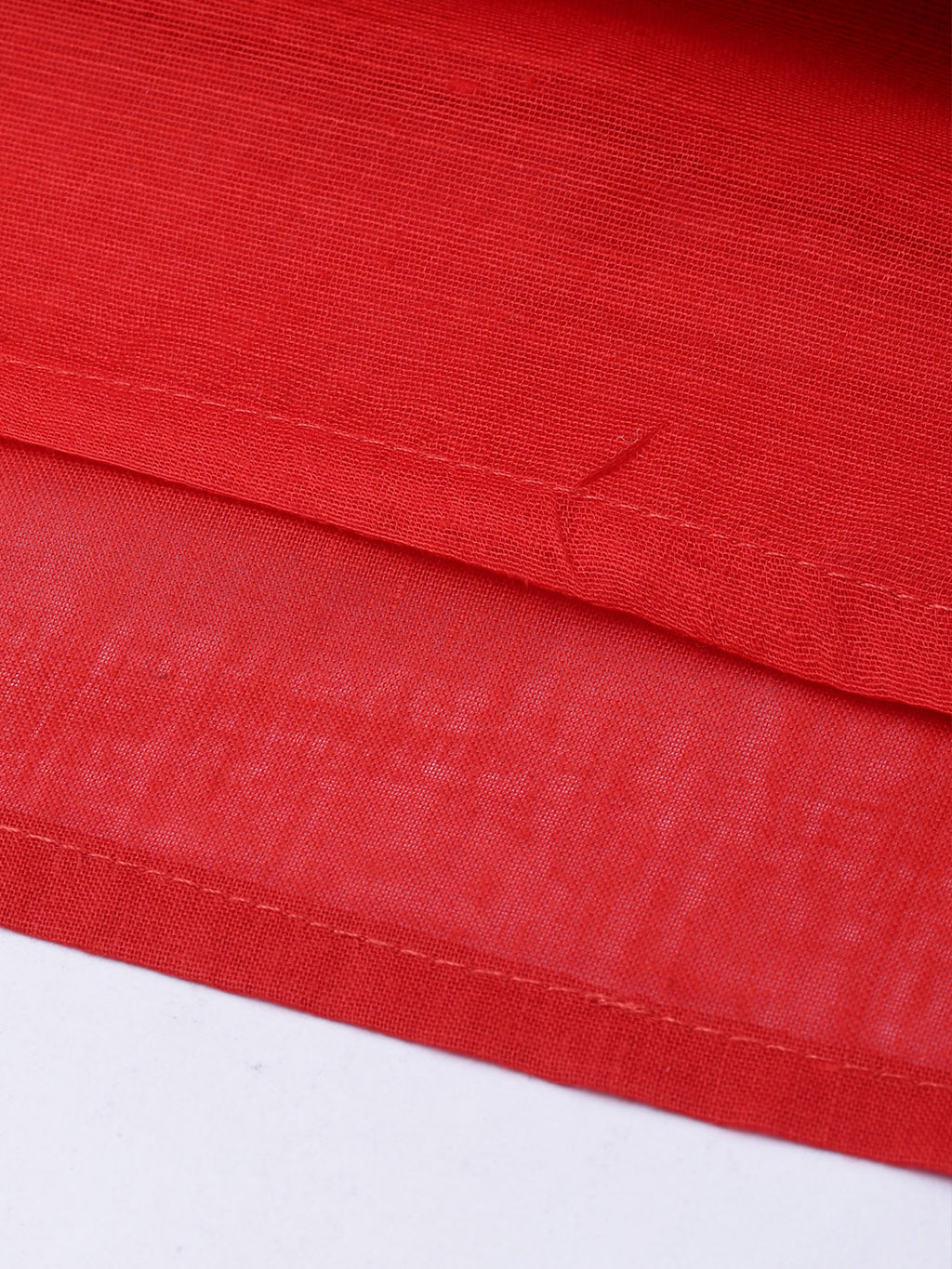 Red Hand Embroidered Chanderi Kurta With Off-White Pants