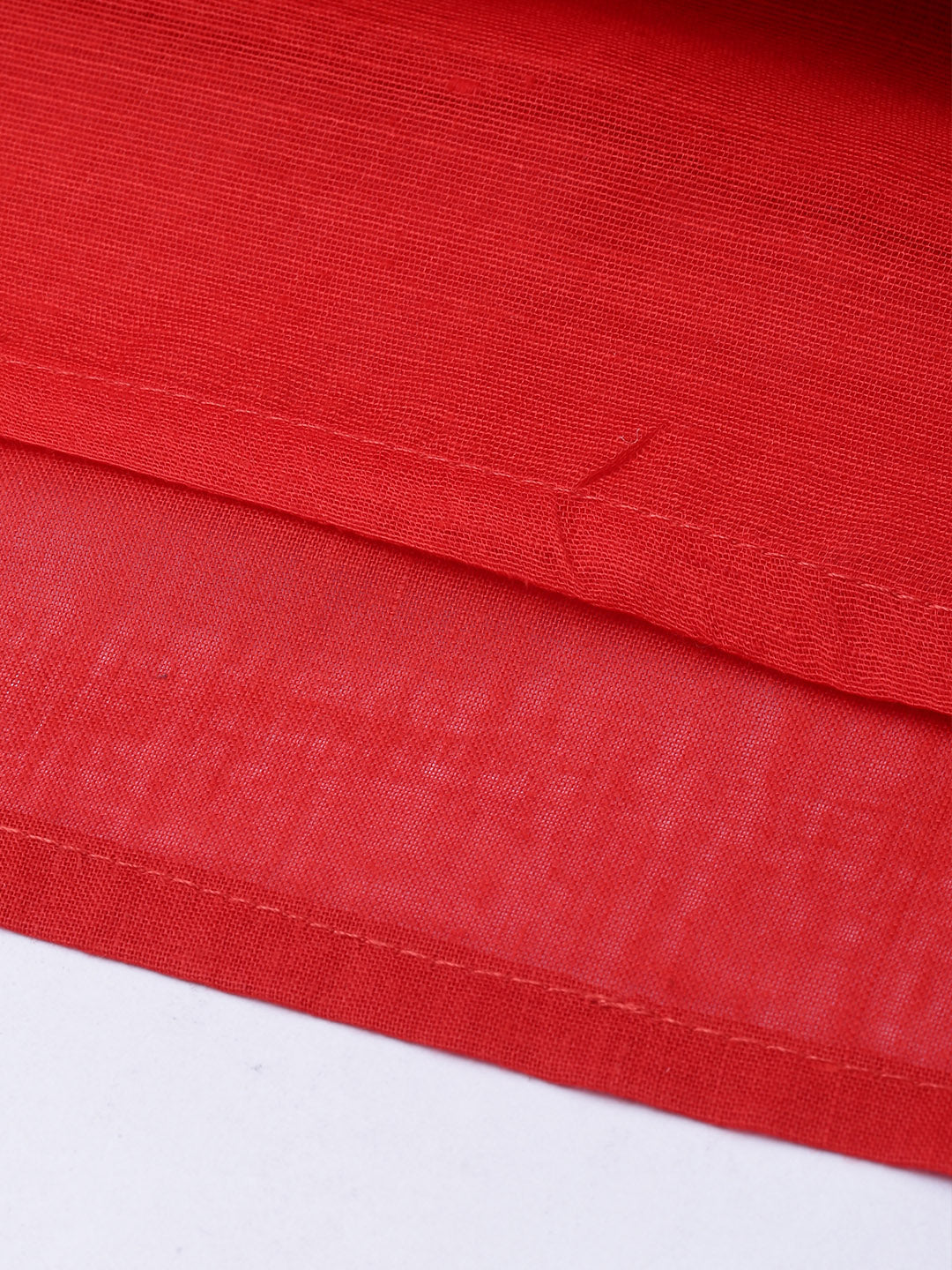 Red Hand Embroidered Chanderi Kurta With Off-White Pants
