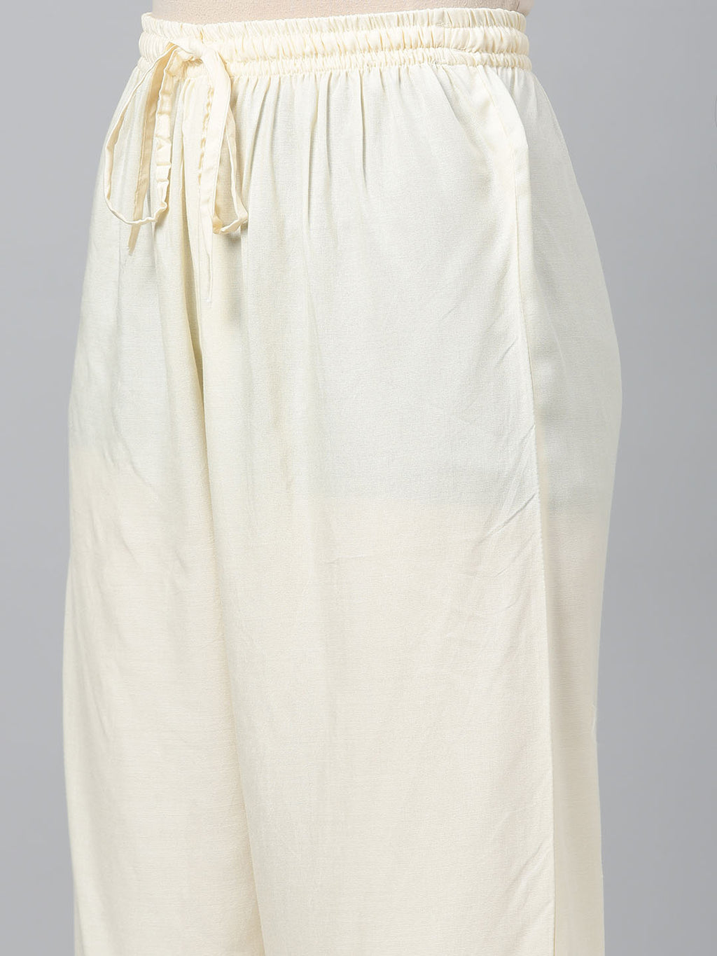 Red Hand Embroidered Chanderi Kurta With Off-White Pants