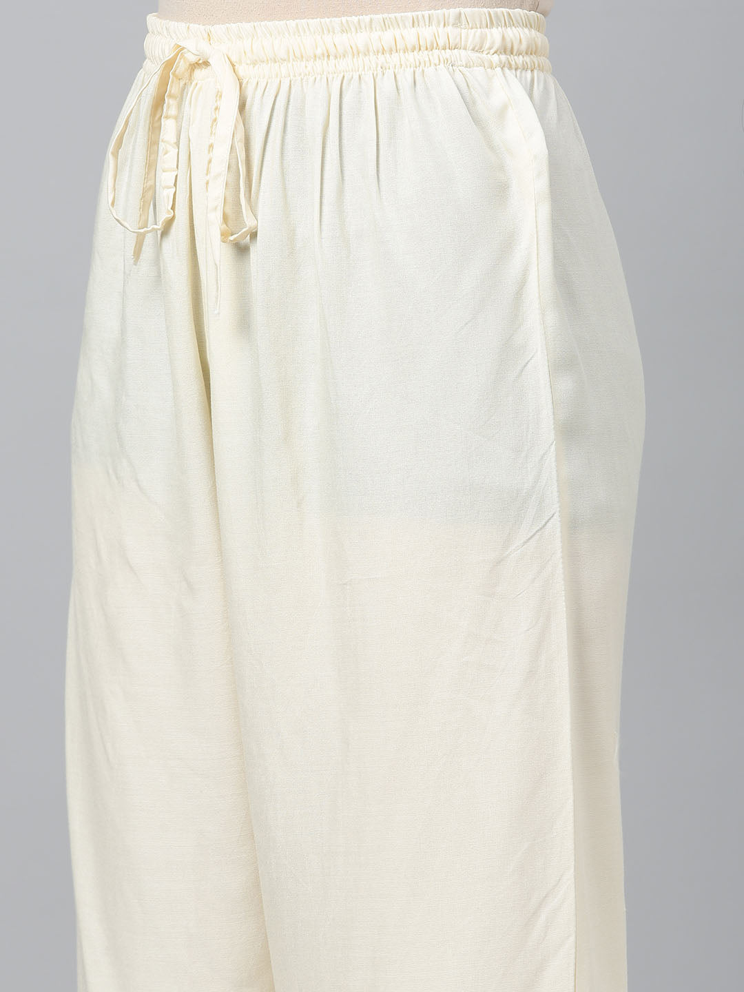 Red Hand Embroidered Chanderi Kurta With Off-White Pants