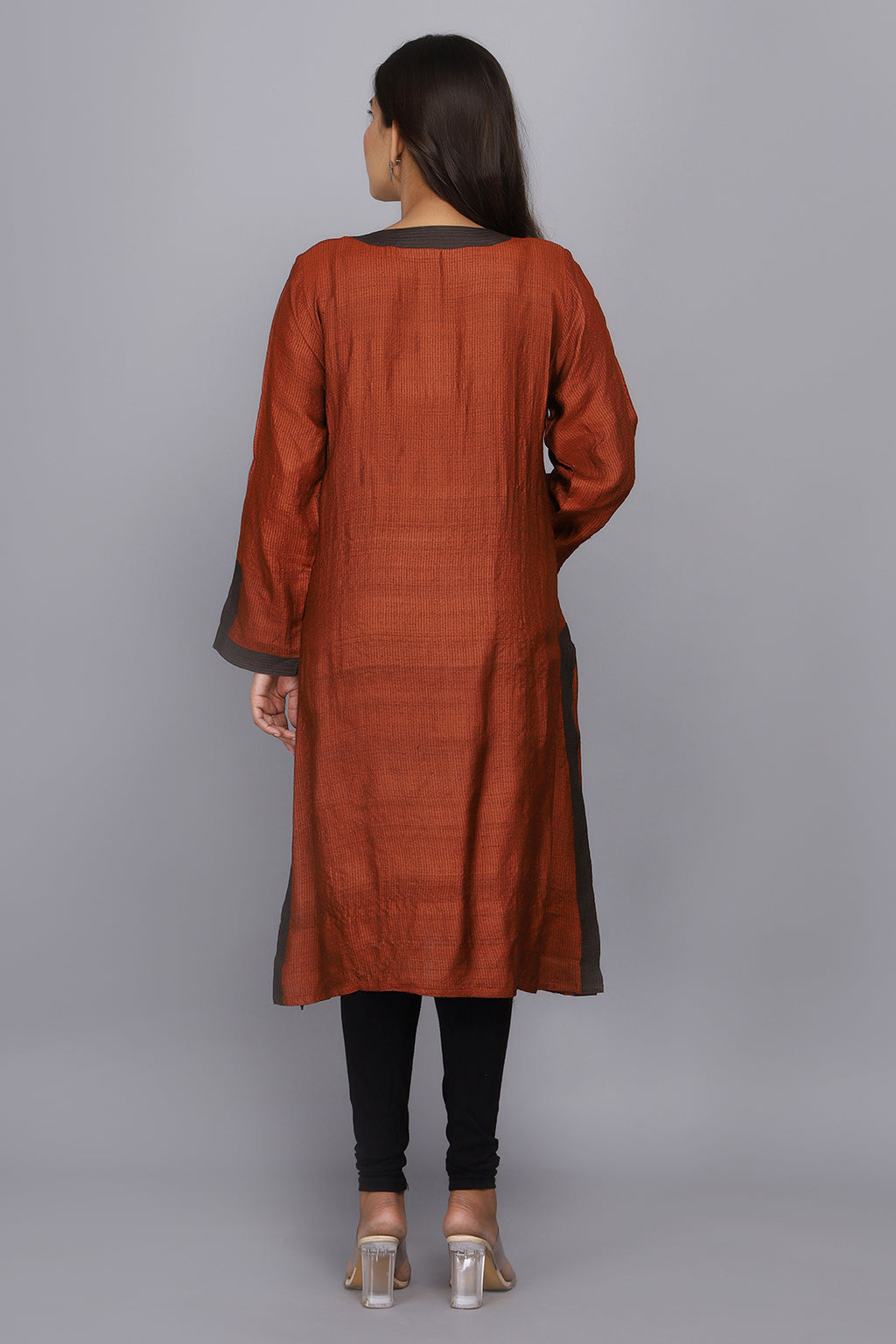 Brown Hand Woven Pure Raw Silk Kurta