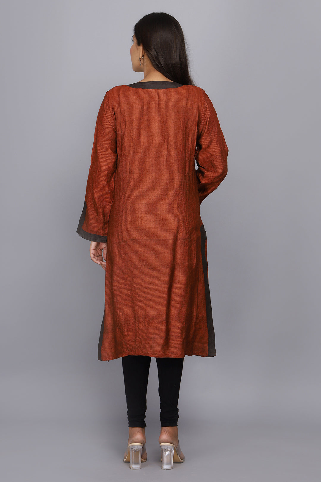 Brown Hand Woven Pure Raw Silk Kurta