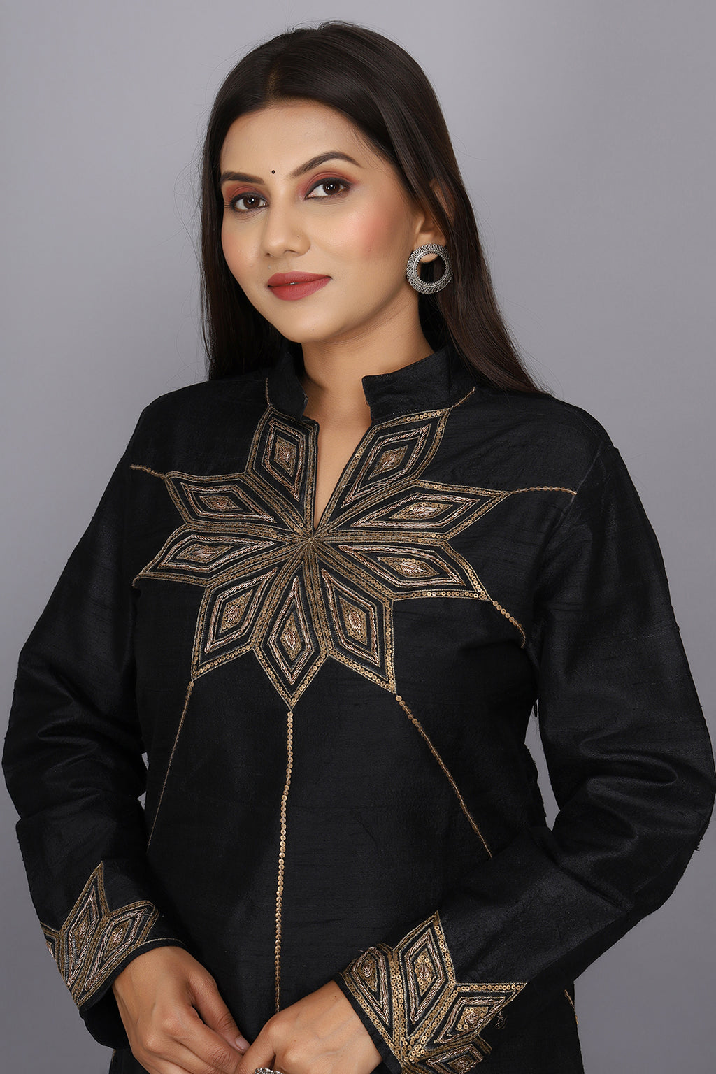 Black Hand Woven Pure Raw Silk Kurta Set with Zardosi Work