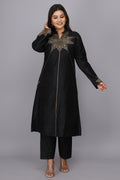 Black Hand Woven Pure Raw Silk Kurta Set with Zardosi Work