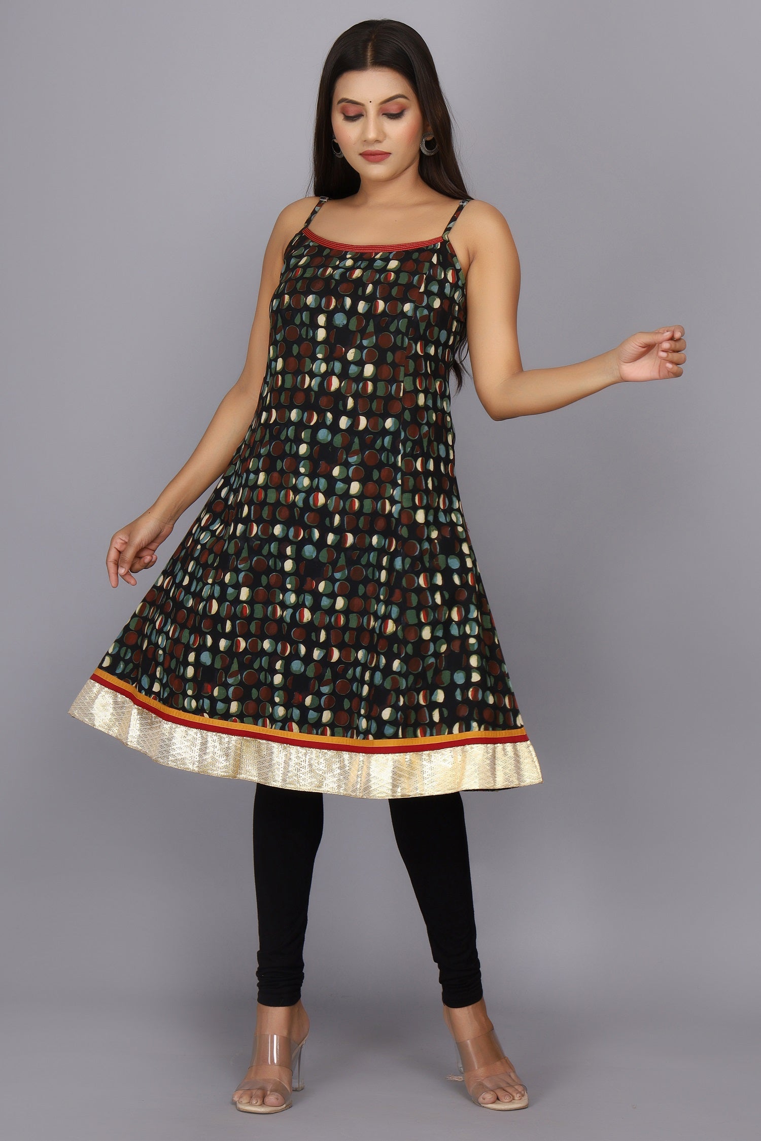 Black Hand Block Printed Pure Cotton Dress