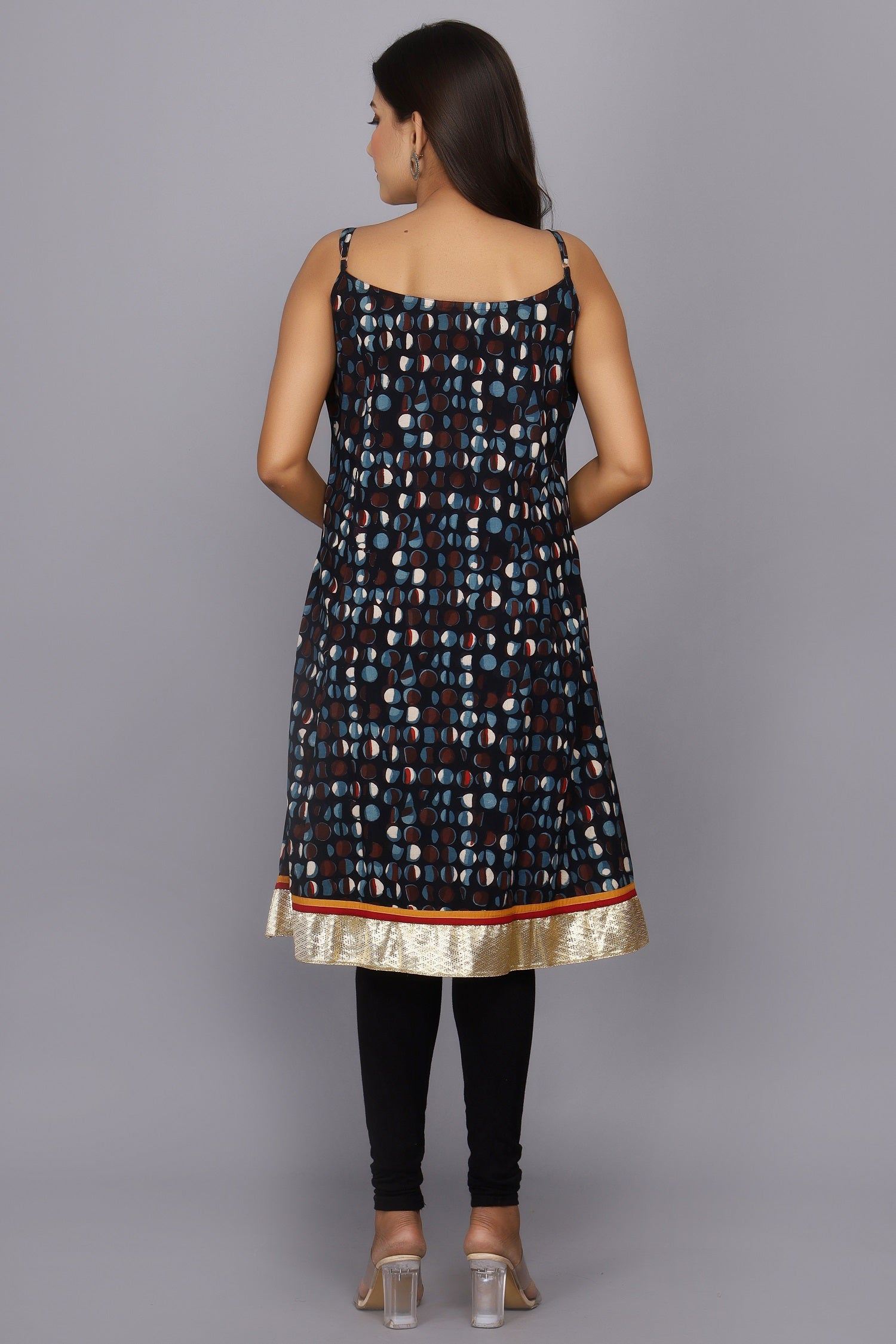 Navy Blue Hand Block Printed Pure Cotton Dress