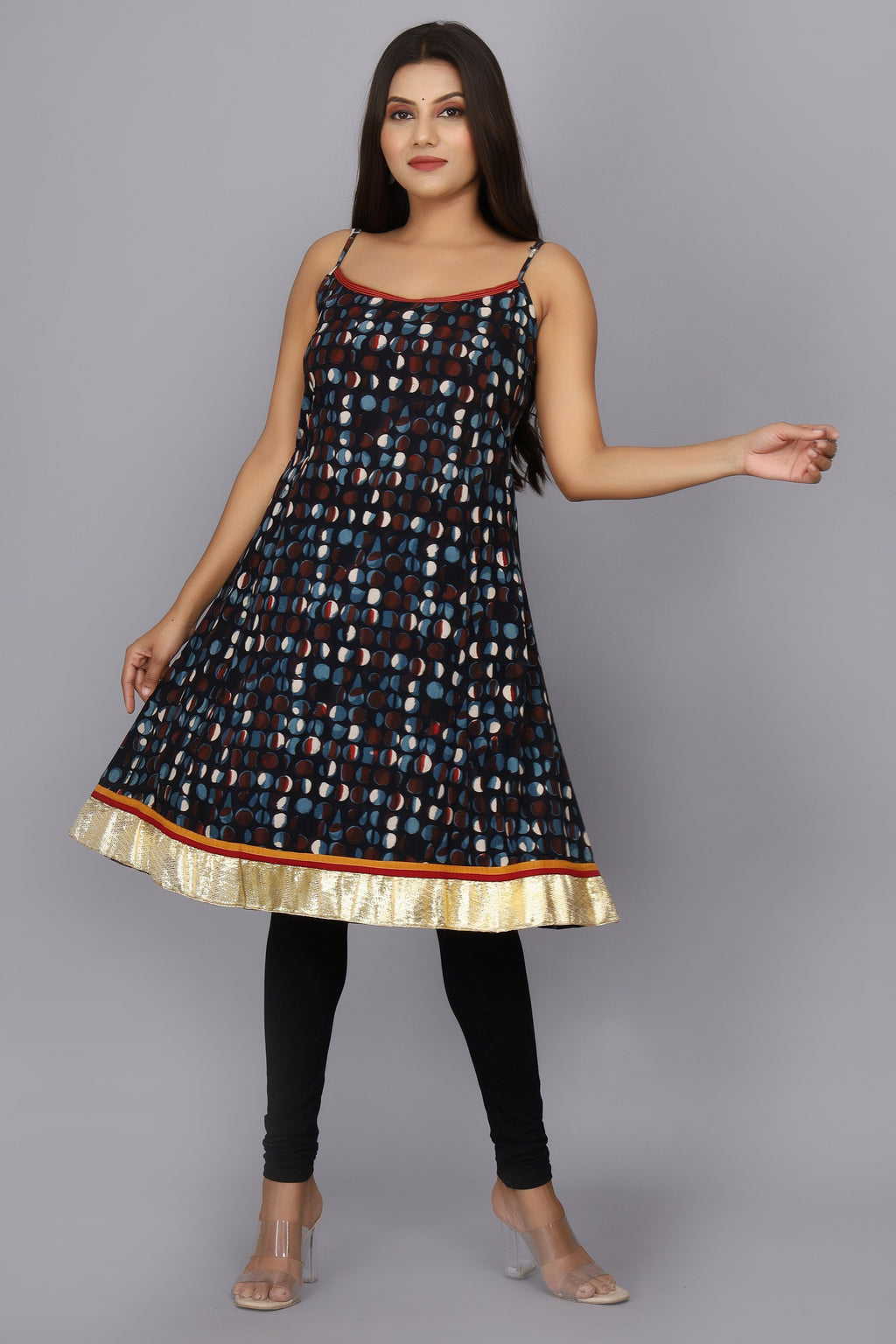 Navy Blue Hand Block Printed Pure Cotton Dress