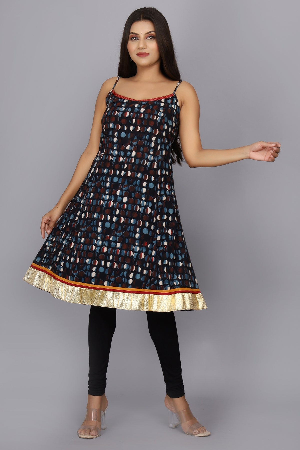 Navy Blue Hand Block Printed Pure Cotton Dress