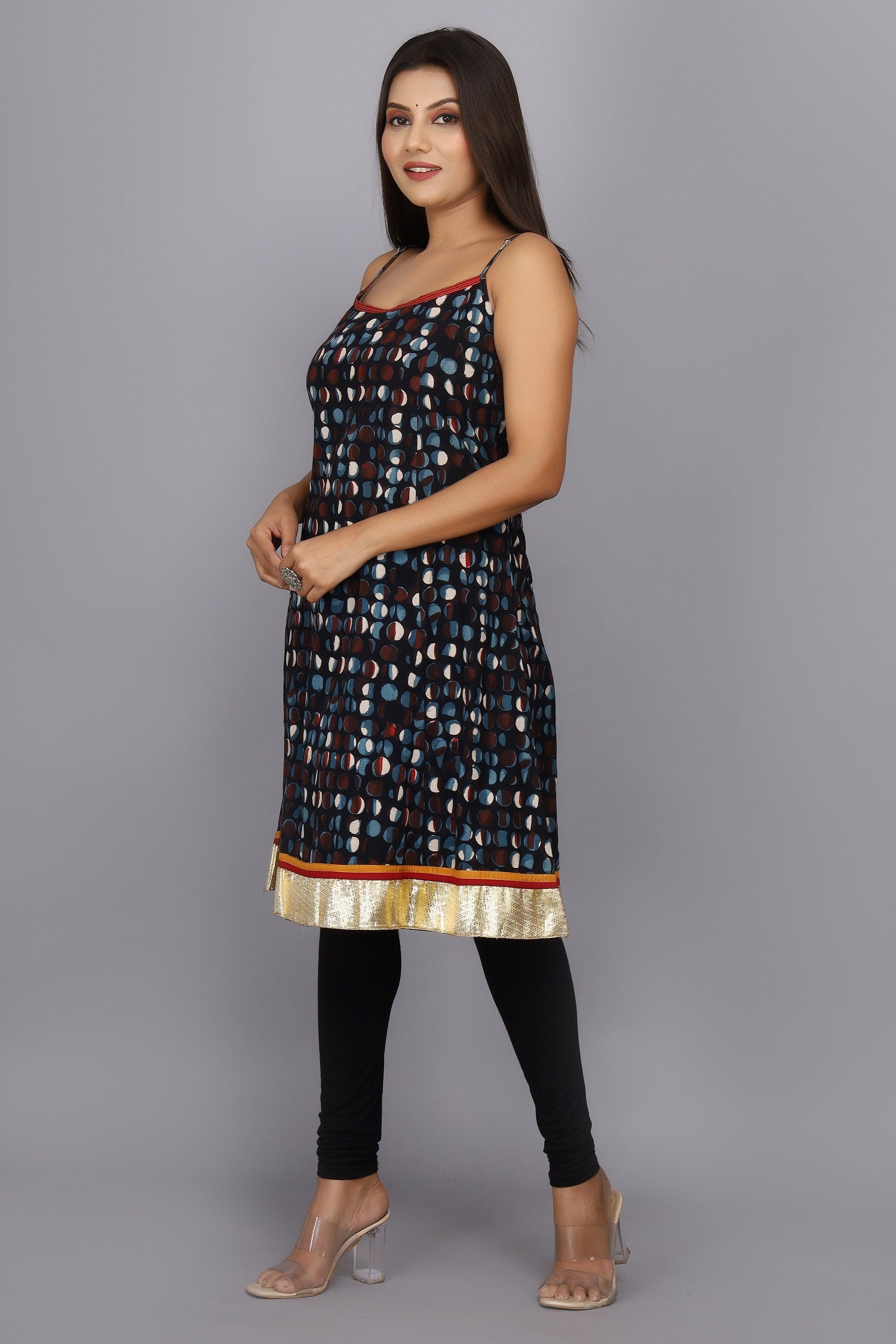 Navy Blue Hand Block Printed Pure Cotton Dress