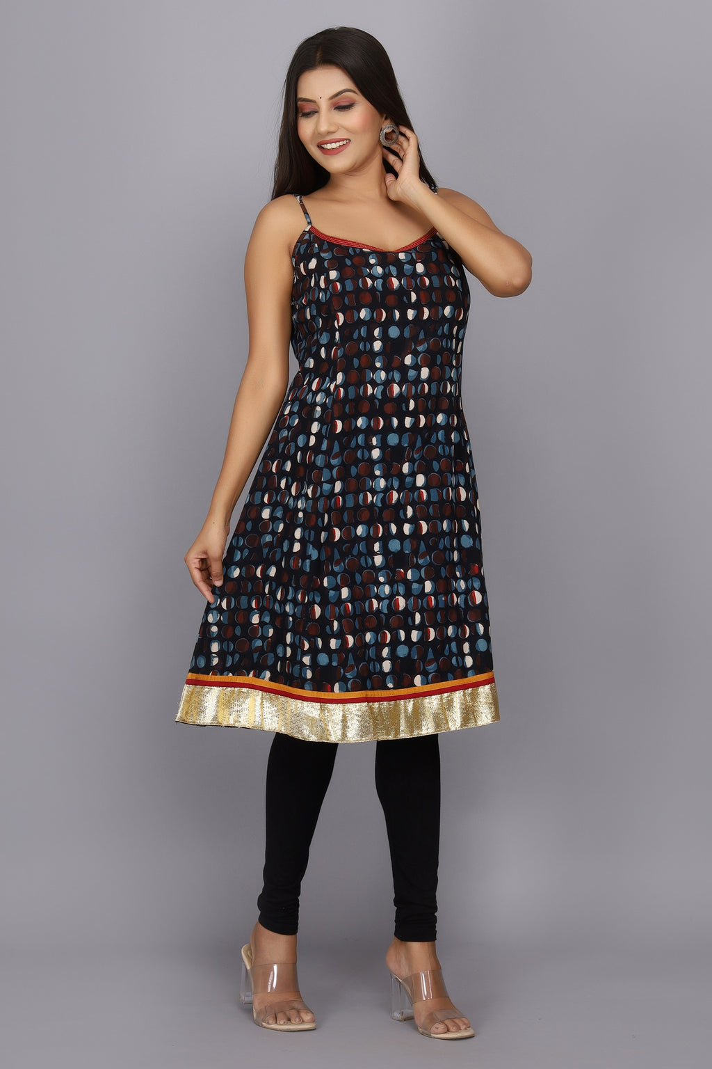 Navy Blue Hand Block Printed Pure Cotton Dress