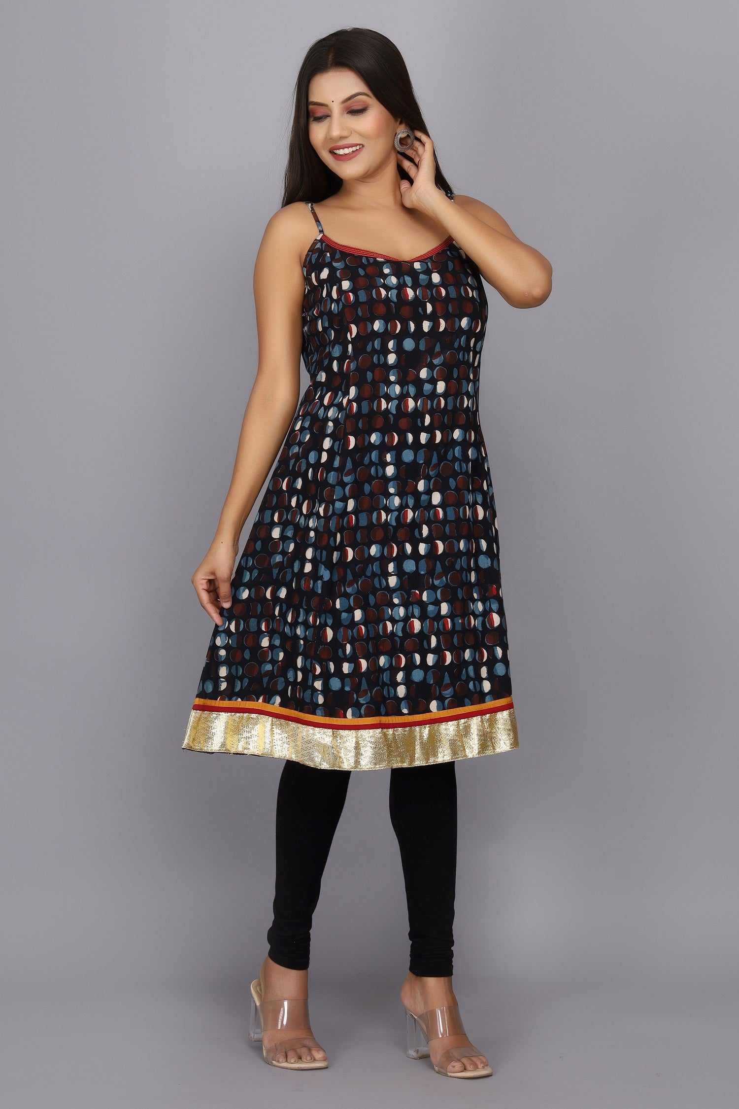 Navy Blue Hand Block Printed Pure Cotton Dress