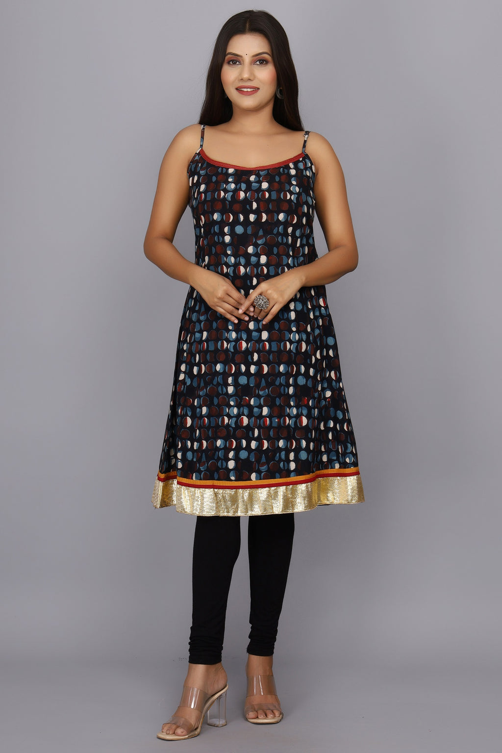 Navy Blue Hand Block Printed Pure Cotton Dress