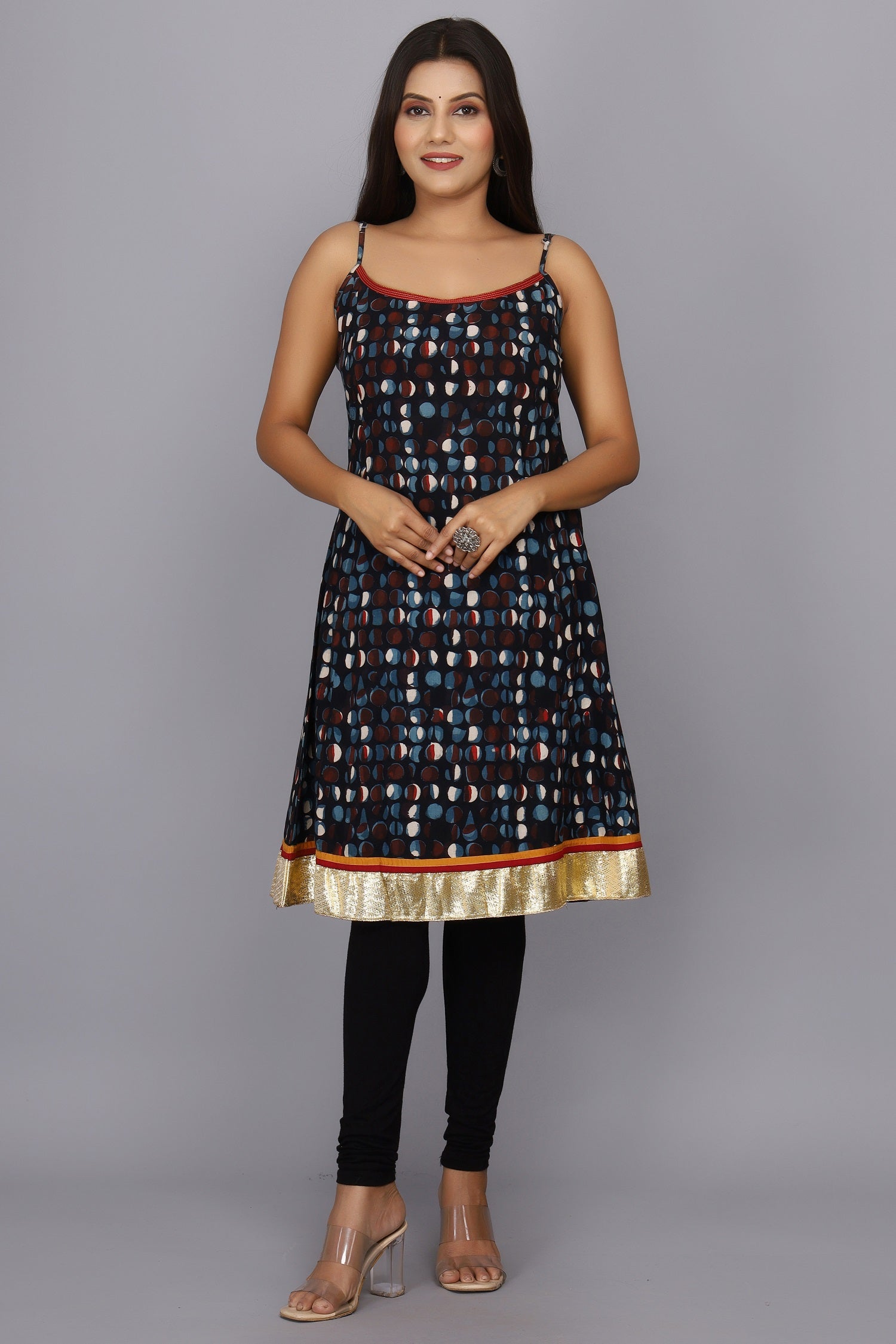 Navy Blue Hand Block Printed Pure Cotton Dress