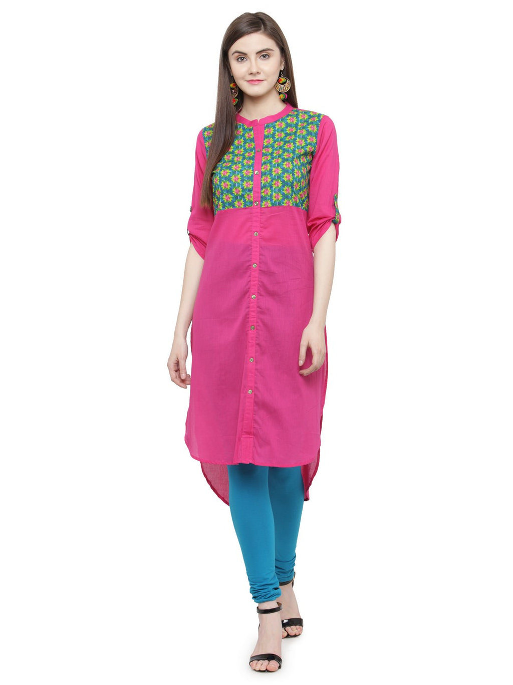Pink Hand Embroidered Straight Cotton Kurta
