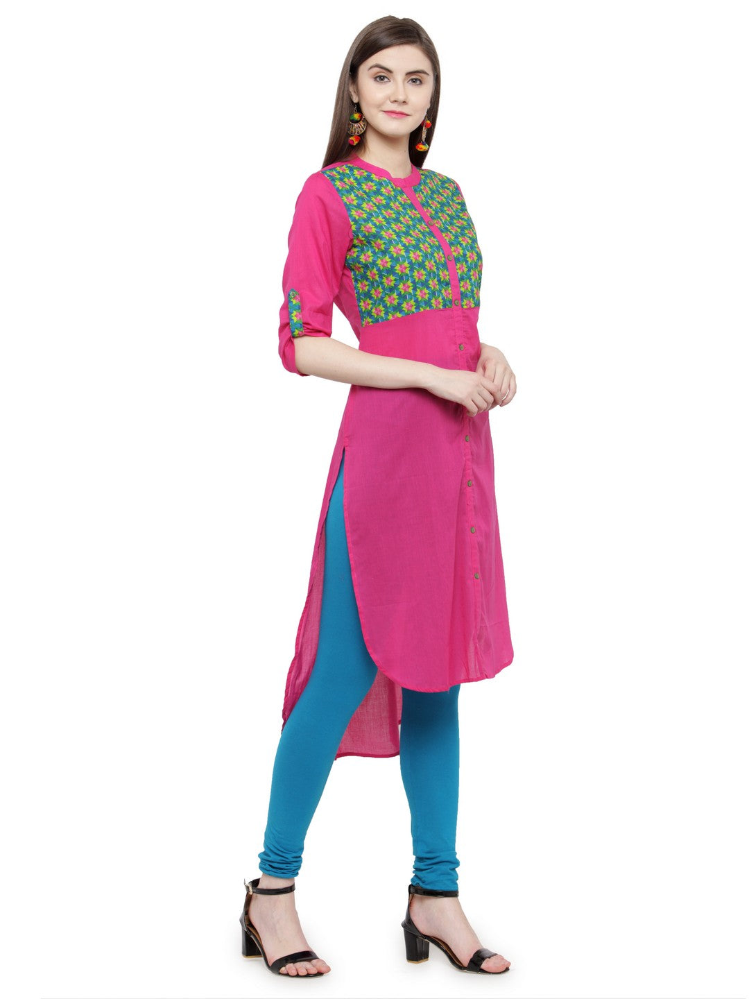 Pink Hand Embroidered Straight Cotton Kurta