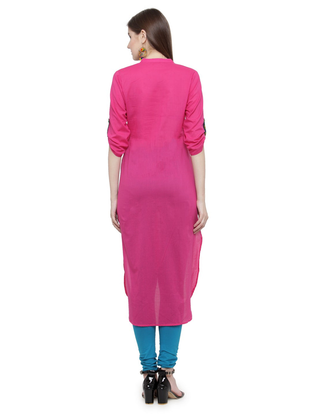 Pink Hand Embroidered Straight Cotton Kurta