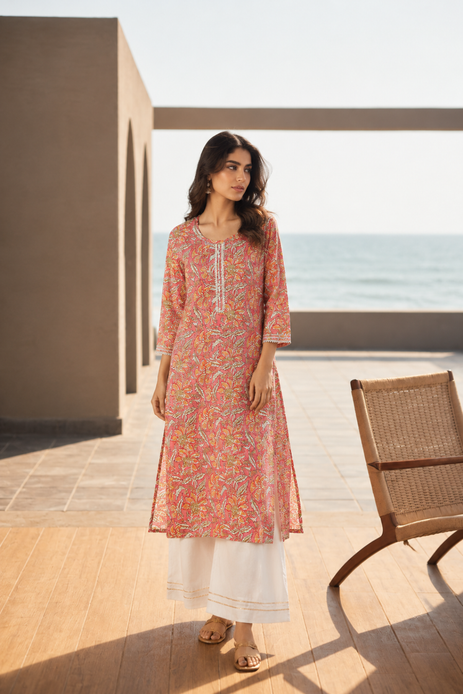 Pink Hand Block Printed Cotton Kurta