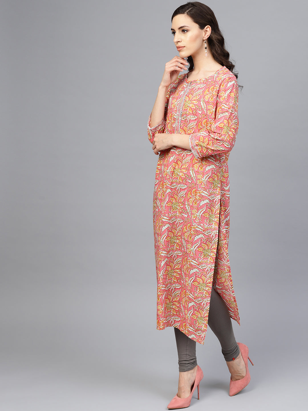 Pink Hand Block Printed Cotton Kurta