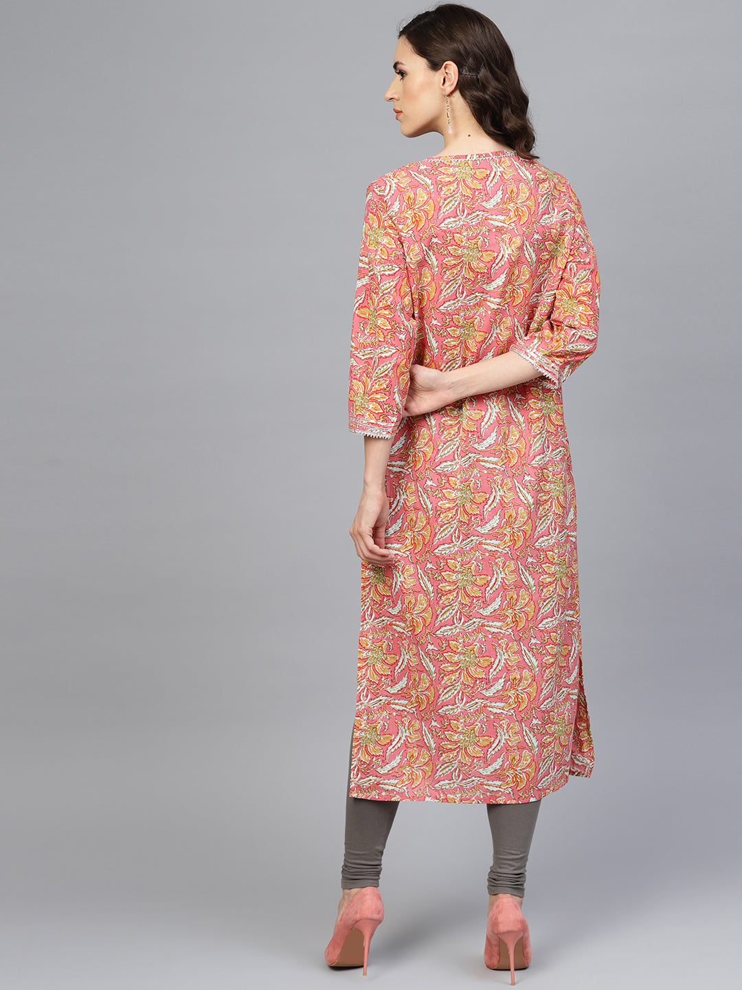 Pink Hand Block Printed Cotton Kurta