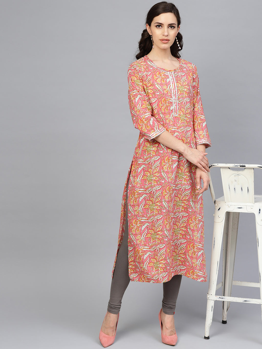 Pink Hand Block Printed Cotton Kurta