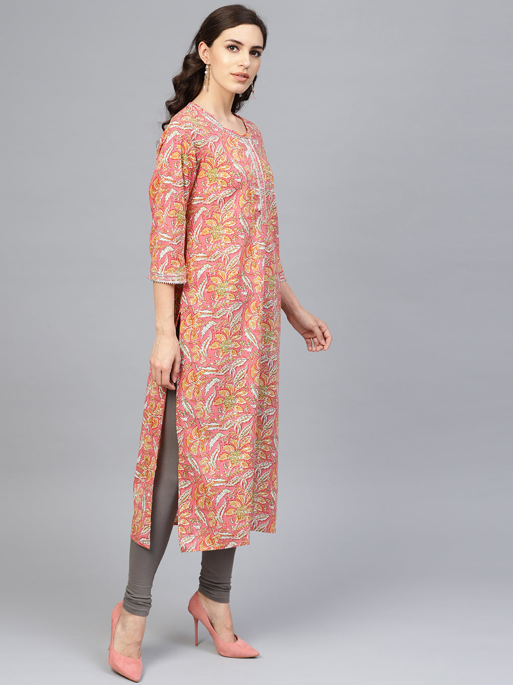 Pink Hand Block Printed Cotton Kurta