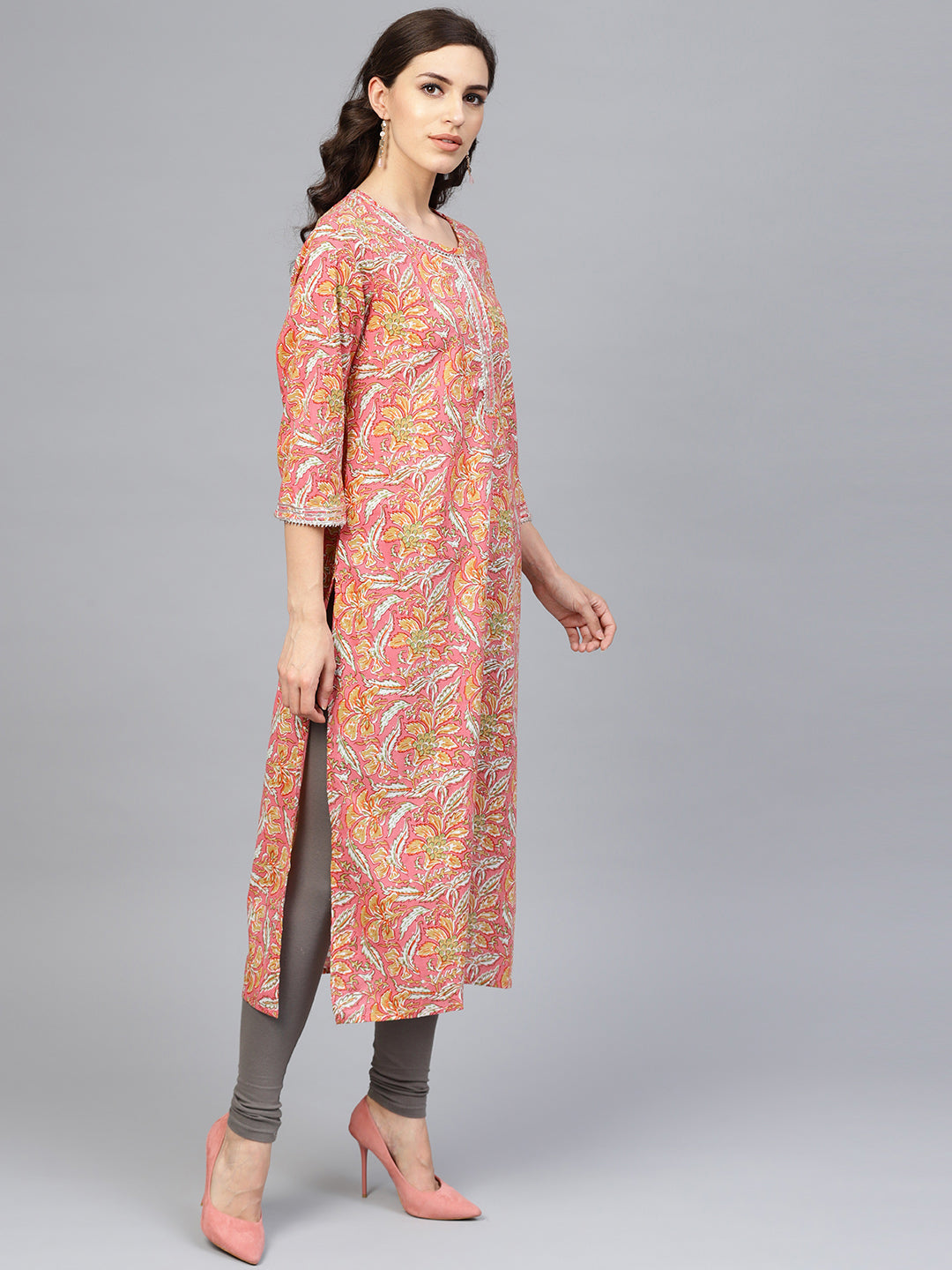 Pink Hand Block Printed Cotton Kurta