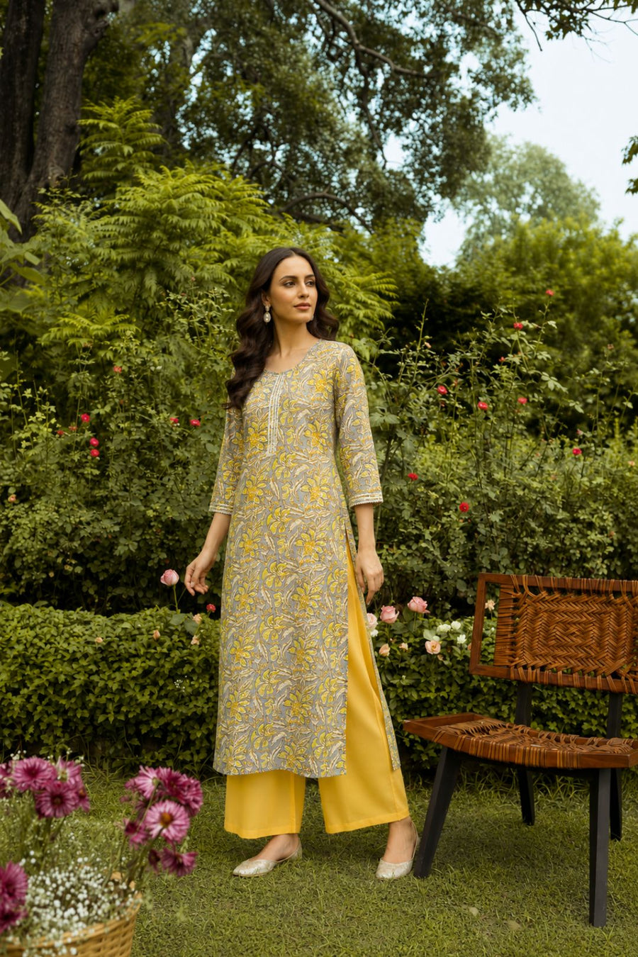 Grey Hand Block Printed Cotton Kurta