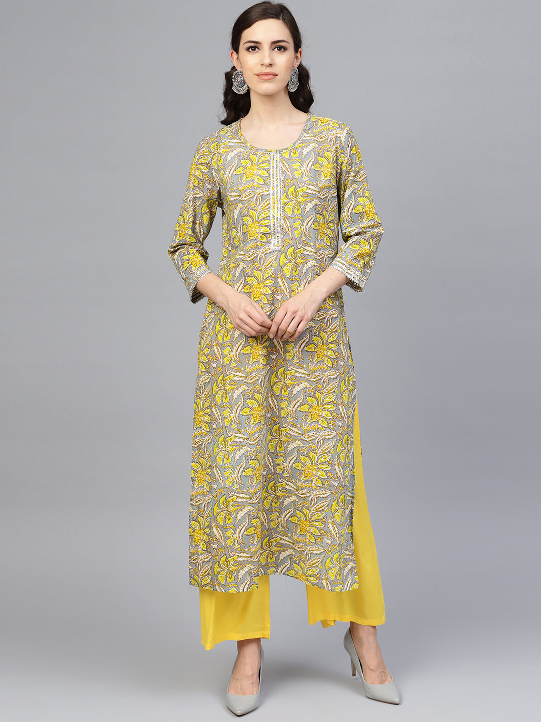 Grey Hand Block Printed Cotton Kurta