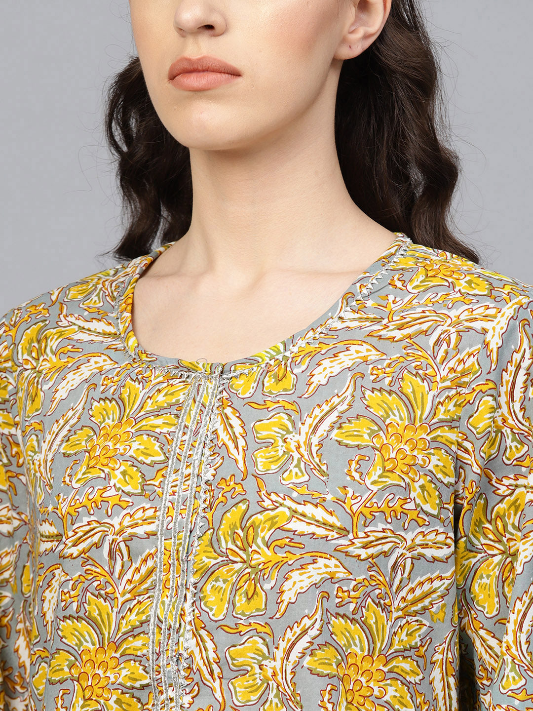 Grey Hand Block Printed Cotton Kurta