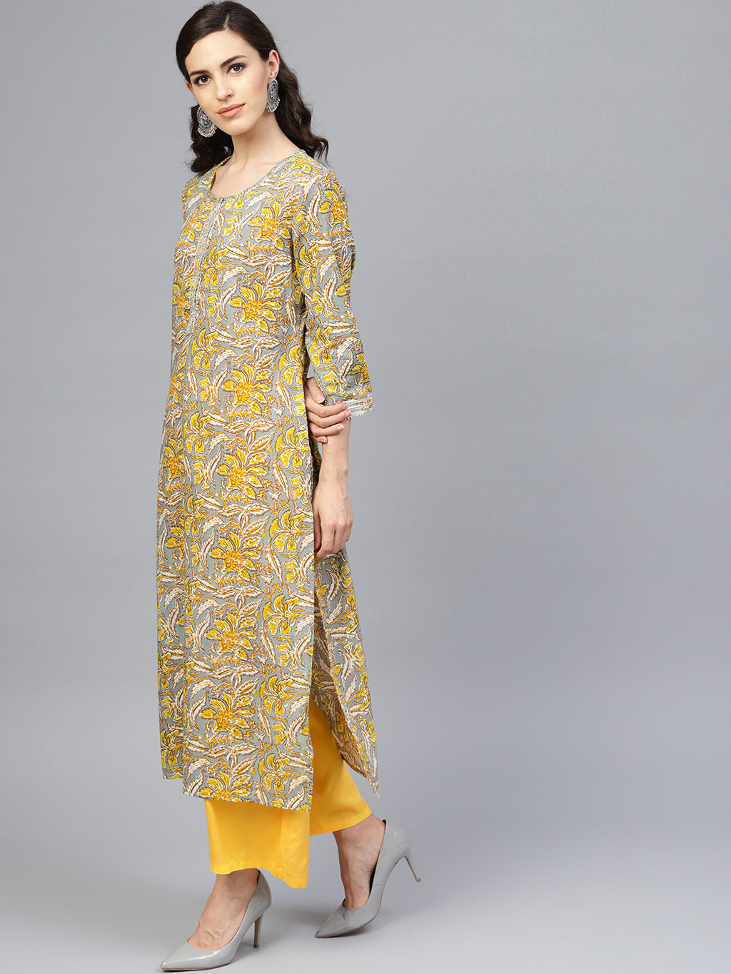 Grey Hand Block Printed Cotton Kurta
