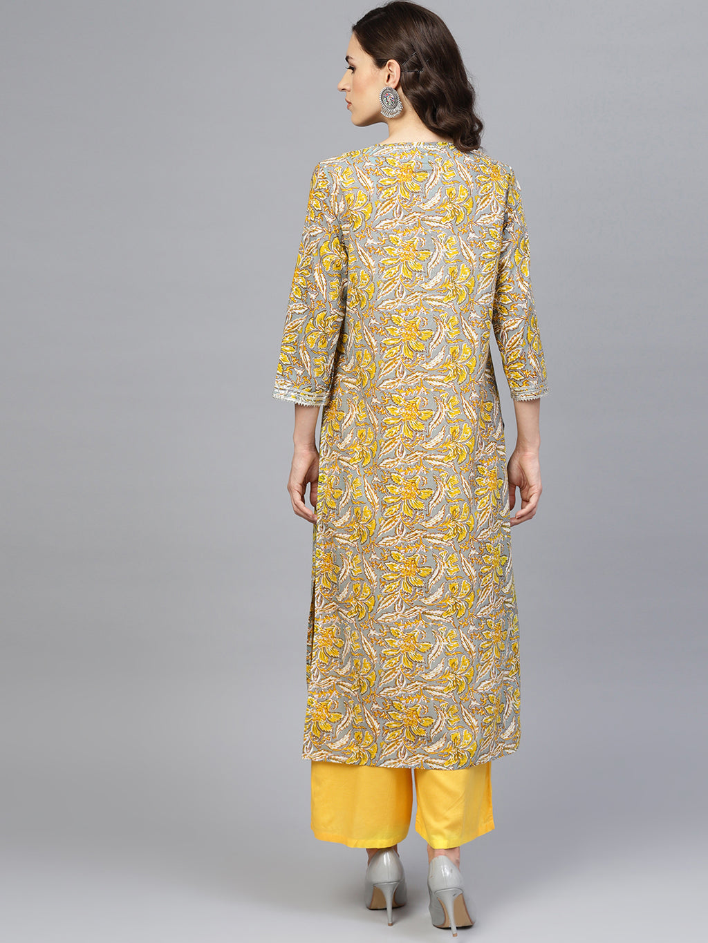 Grey Hand Block Printed Cotton Kurta