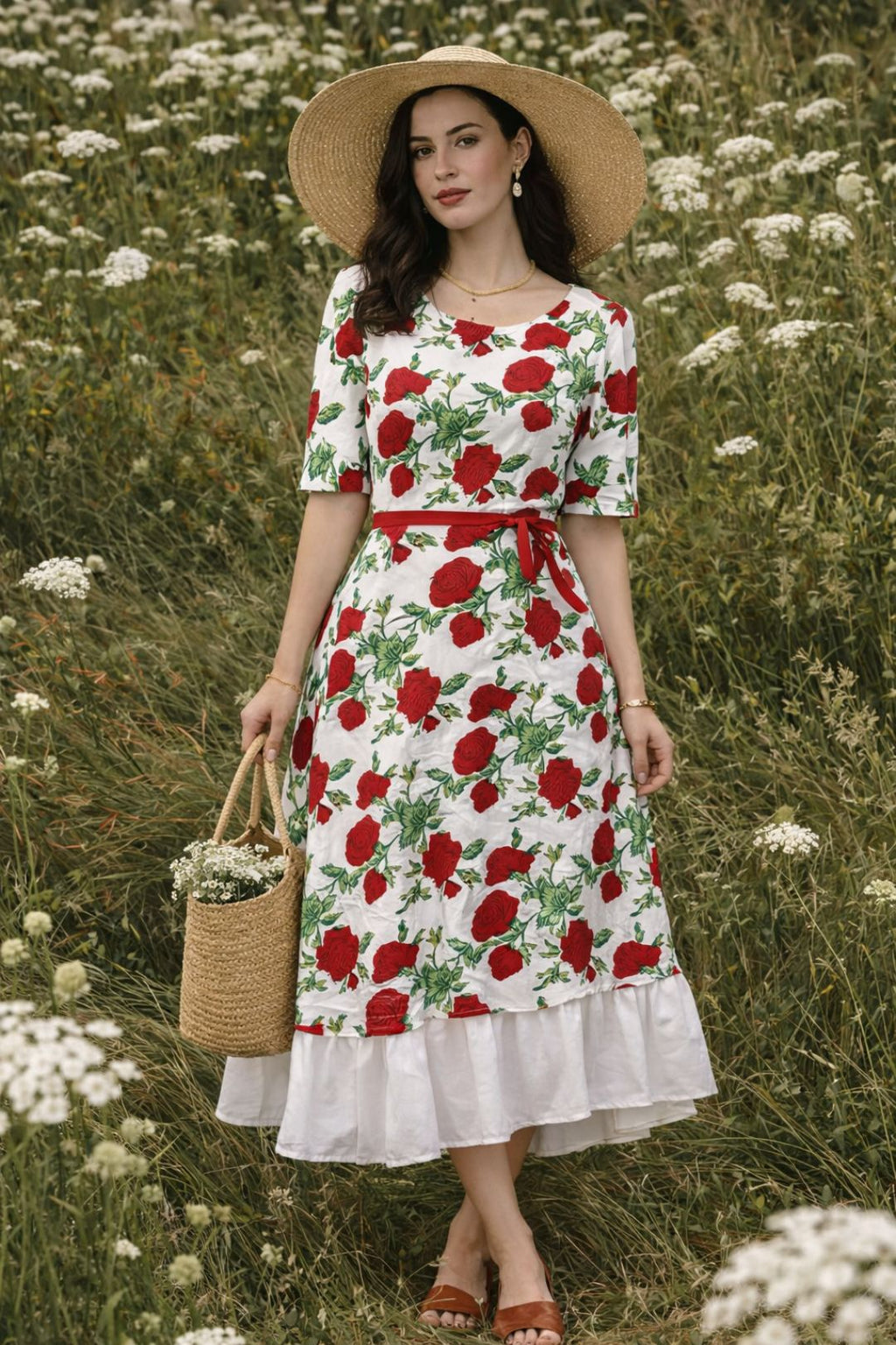 White Hand Block Printed Cotton Dress