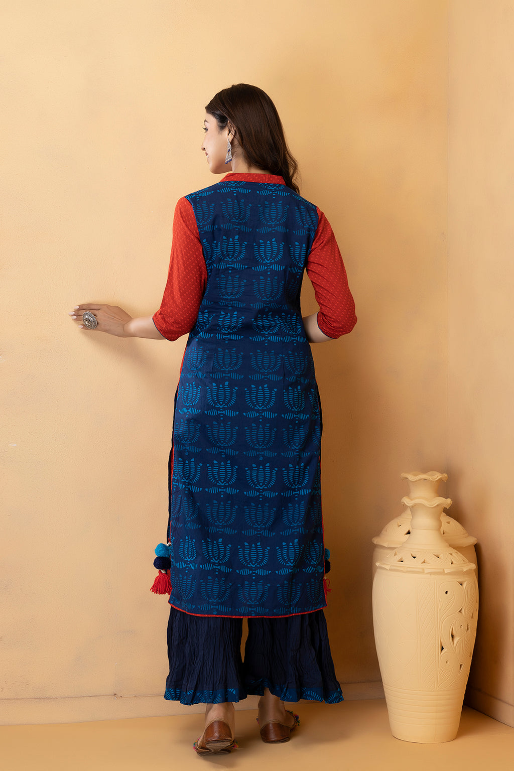 Red Hand Embroidered Cotton Kurta