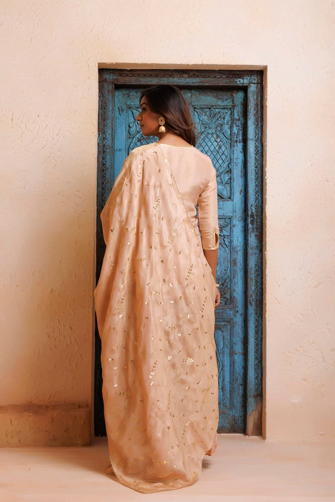 Onion Pink Chanderi Mukaish Embroidered Garara Kurta Set With Gota Patti Dupatta