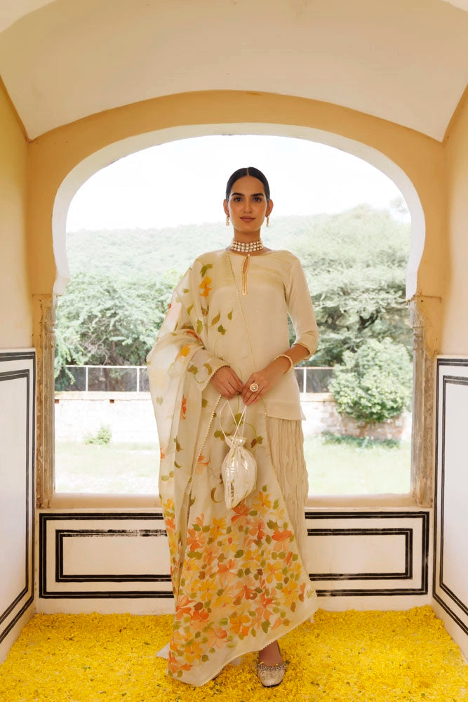 Golden Mukaish Garara Kurta Set Chanderi & Organza
