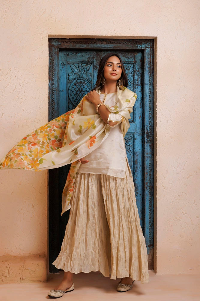 Golden Mukaish Garara Kurta Set Chanderi & Organza