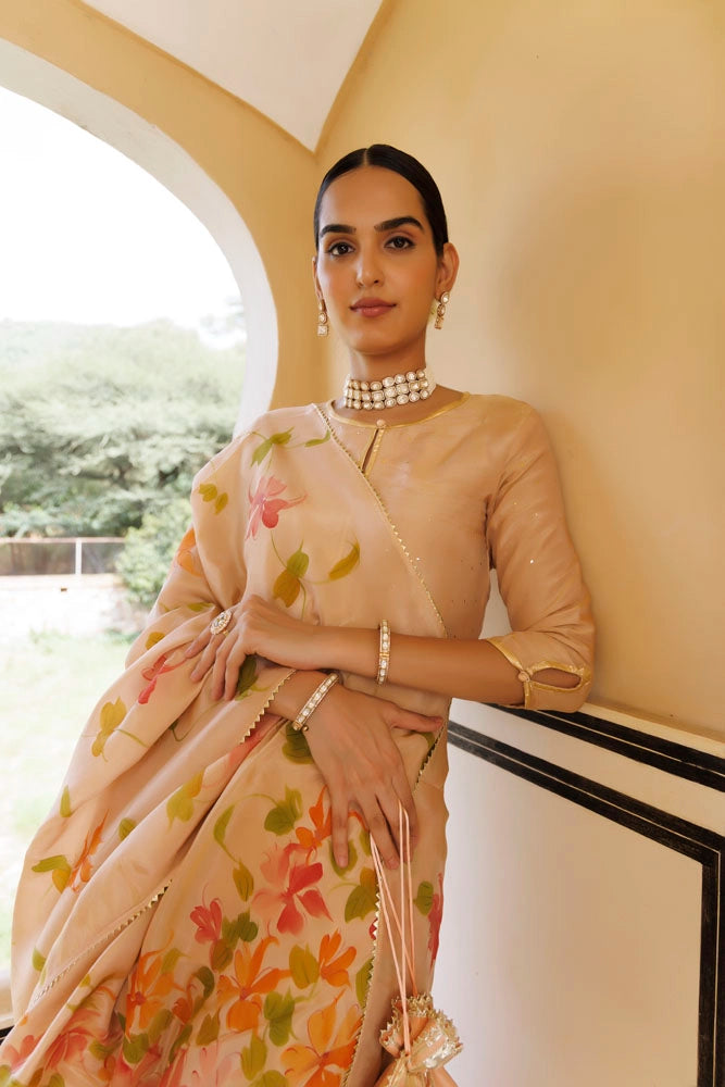 Onion Pink Mukaish Garara Set Chanderi & Organza