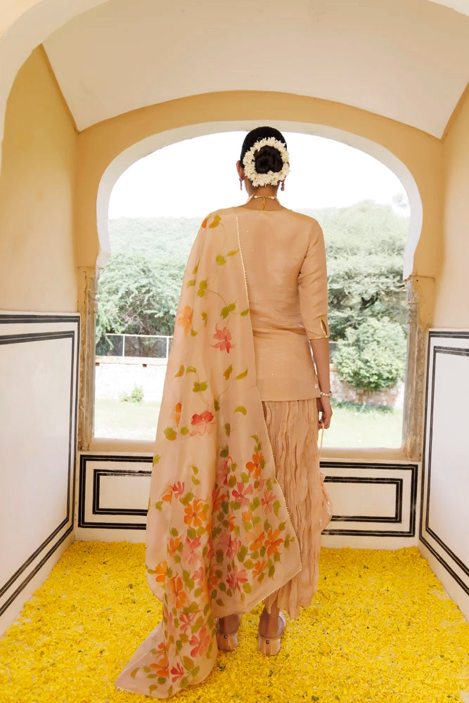 Onion Pink Mukaish Garara Set Chanderi & Organza