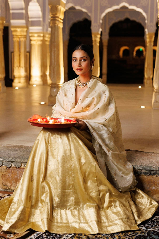 Serene Golden Tissue Lehenga