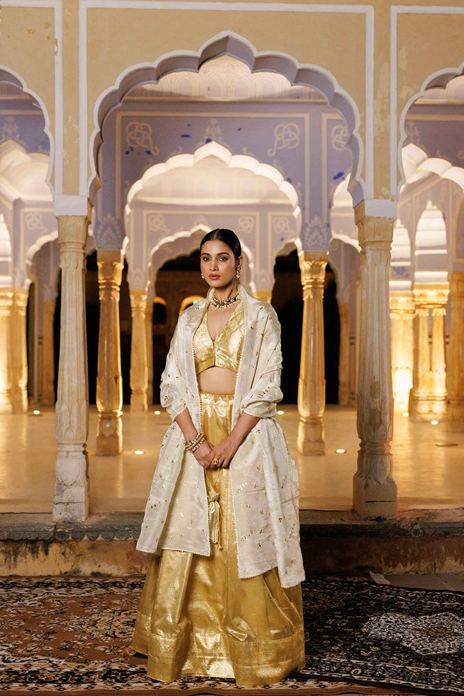 Serene Golden Tissue Lehenga