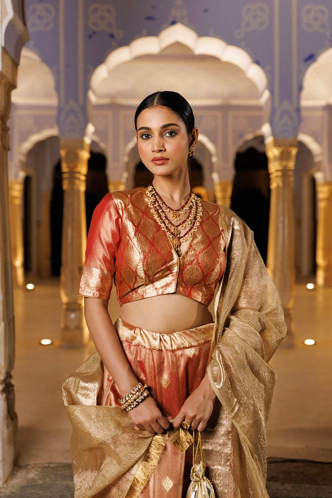Serene Red Tissue Lehenga